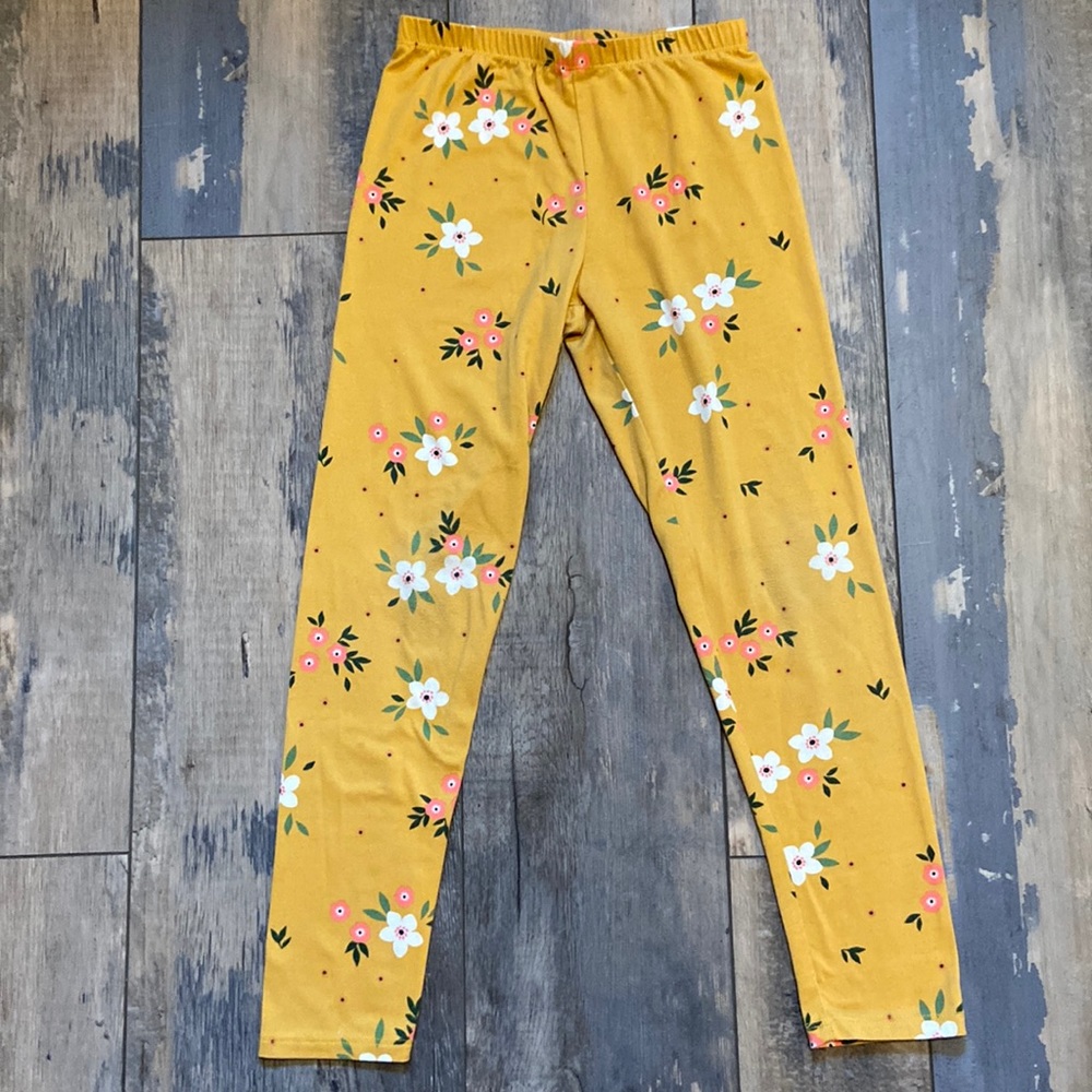 One Step Up Girls Leggings Sz Medium 10/12 Floral Yoga Pants Long Soft Stretchy